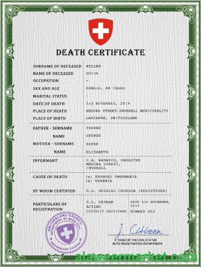 Switzerland death certificate PSD template